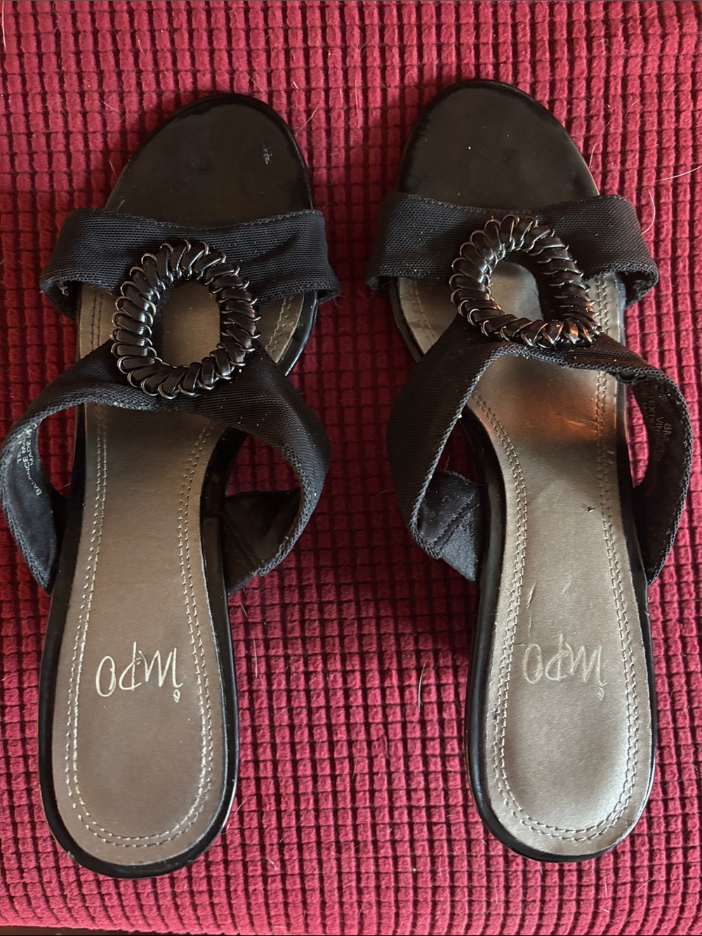 Impo Black Slide Sandals with Braided Ring Detail